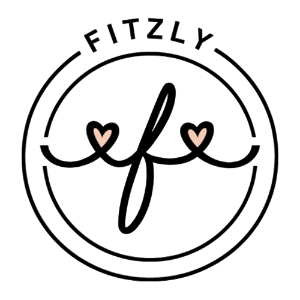 Logo with 'Fitzly' and stylized 'f' with heart shapes on a white background